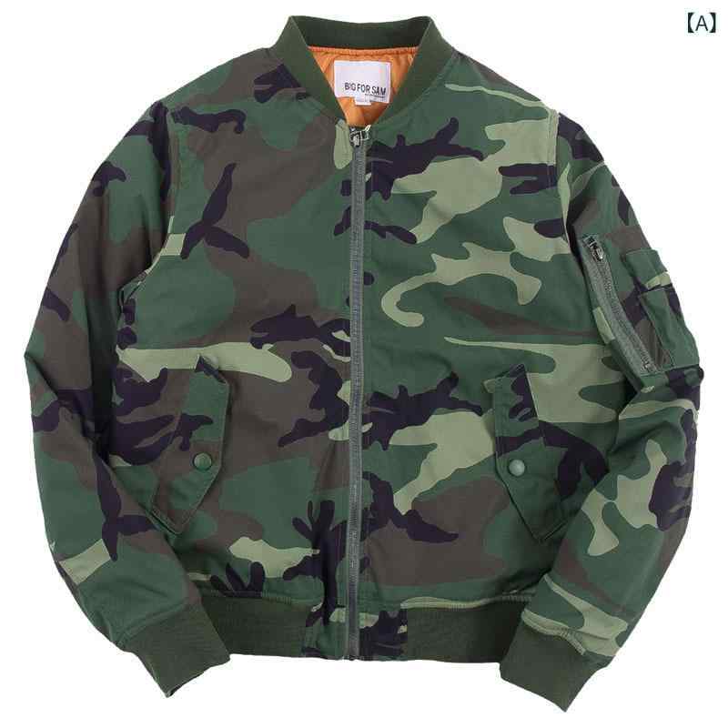 メンズ ジャケット MA1 フライト 飛行員 秋冬 迷彩 柄 立領 長袖 拉? ロッカー 棒球服 スタイル 厚手 ニット下? 風防 ニーロン 素材 ゆったり シルエット ポケット 袋蓋 デザイン ロゴなし 外套 コート トップス コットン 混紡 防寒 暖|LiLishop6