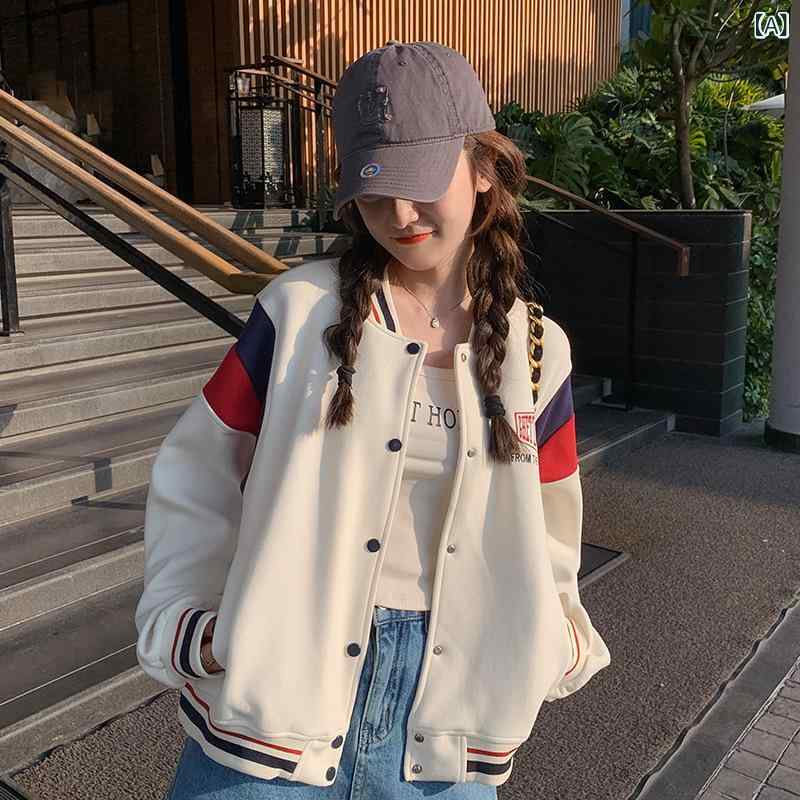 レディース 上衣 棒球服 厚地の外套 烏兎 翰林院風 修身型 米 超長袖 セットアップ 通い風 人となり 百搭 口袋 純色 セットアップ 人となり 通い 百搭 口袋 純色