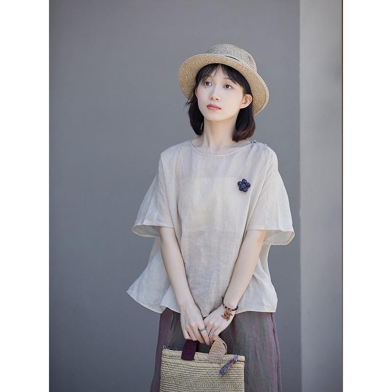 レディース トップス ?麻 プルオーバー 米杏 短袖 丸首 仕掛けるはたご屋袖 ゆったり ライトウェイト 通気性 シワ製作 無蒸し 人となり 通い 基本理念 ティーシャツ 夏 純色 95% 麻原材料 向こう見ず 冷やりとした ゆったり影ぼうし 日常使い走り 成人女性用 パステル色の 肌ざわり 好いたらしい