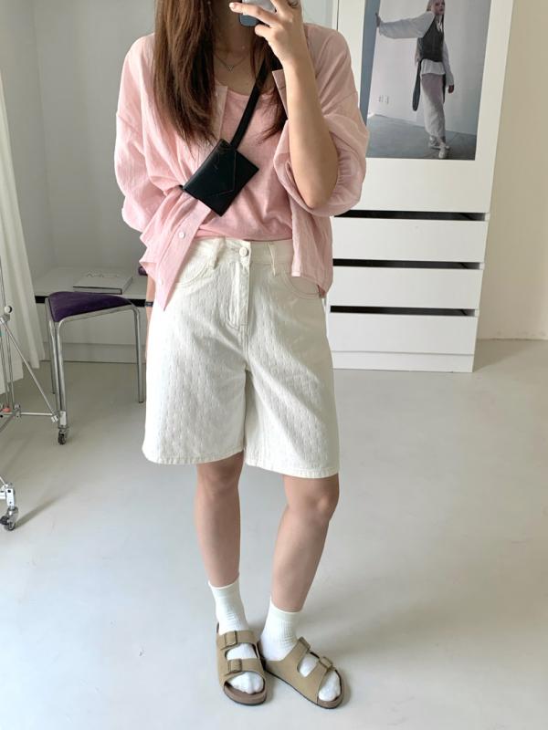 レディース デニムパンツ ワイドパンツ クロップドパンツ 夏用 薄手 コットン テンセル混 ハイウエスト 直筒 刺繍 シンプル 快適 軽量 白｜LiLishop6