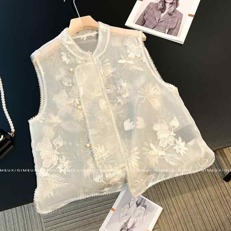 レディース 無袖 馬甲 刺繍 提花 立領 外套 春夏 デザイン 欧根紗 復古風 ポリエステル ポリエステル繊維 芸術的 クラシック 軽量 涼しい 通勤 普段使い｜LiLishop6