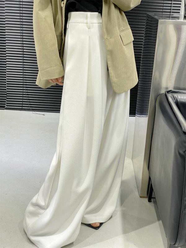 レディース スーツパンツ 白色 黒 通勤 気質 垂感 高級感 ワイドレッグパンツ ゆったり スリム ストレートパンツ 長丈 高腰 厚手 微弾性 立体裁剪 TR素材 ポリエステル スパンデックス 混紡 コスチャー フォーマル ビジネス ゆったりシルエット ｜LiLishop6