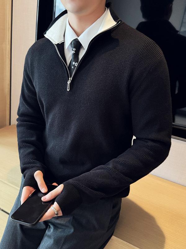 編み物ティーシャツ メンズ 開襟 半チャック 立襟 うつり変わり 長袖 修身 商行為 心地好い 秋冬 宝藍 黒 米白 珈琲 ポリエステル 免? 機洗いもの 流行り物 日常 兄ちゃん 成年者 2024 秋 冬期