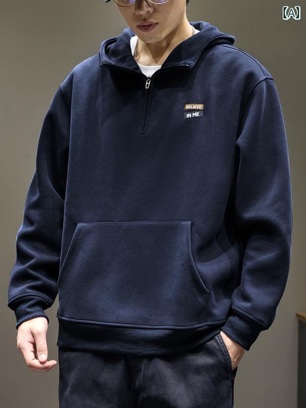 メンズ 汗水 半袖パーカー 秋 綿織物 綿原料品 ゆったり ルーズフィット セットインスリーブ 刺しゅう 文字記号刷り上げる 袋鼠衣嚢 薄っぺら 軽さ 綿織物51-70% 秋物 兄ちゃん向け 普段使い走り 街着 ユニ一発やる 米国海軍 ぶどう酒赤いこと 薄墨色 ベージ
