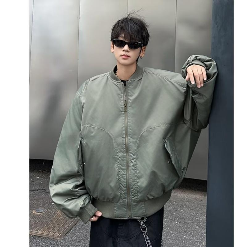 飛翔上衣 メンズ 心地よい アウター 上衣 ミリタリー上衣 軍物 前掛け 春 秋 冬 長袖 成人男性用 立ち襟 ジップアップ ポリエステル 黒いこと 緑であること