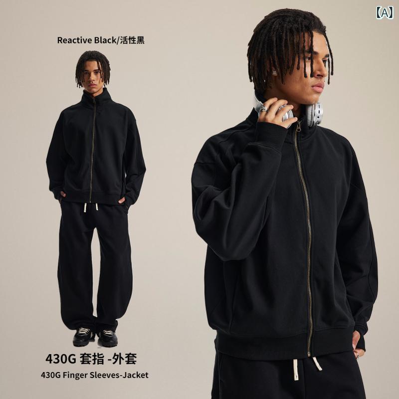 トップス ジップアップジャケット メンズ 長袖 秋冬 心地よい ゆったり 綿混 ポリエステル 黒いこと系 charcoal caramel ivory
