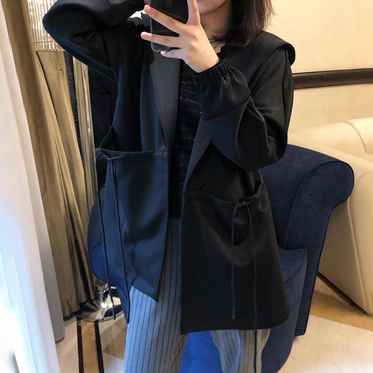 フード付きロングコート レディース 春先 薄手 韓国風 アウター 黒|LiLishop6
