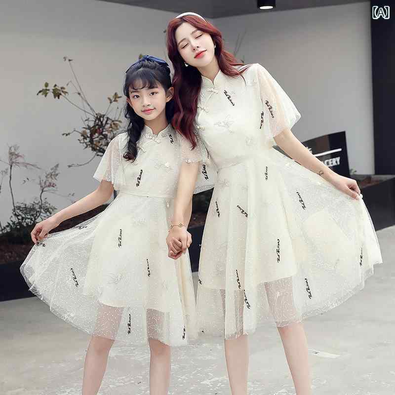 衣装 レディース 母娘 親子コーデ 夏服 ?版 流行り物 韓国風 今めかしい 可愛らしい 杏色 M L XL XXL