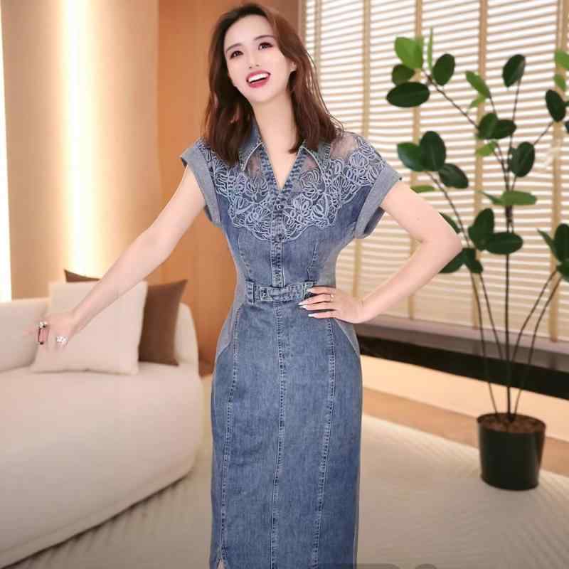 ?衣裙 女气?通い ?薄 蕾? 翻? 短袖 A字裙 高腰