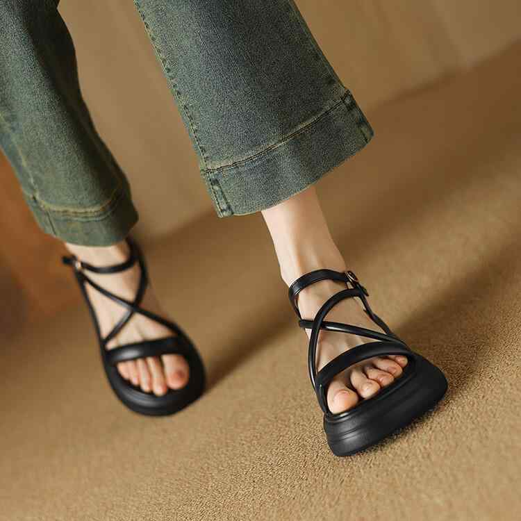 涼鞋 女子 坡跟 交叉?? 5cm 厚底 ?・覧 休? 夏季｜LiLishop6