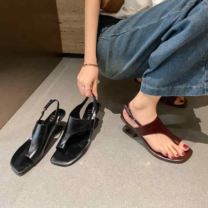 サンダル レディース 方頭 ヒール6cm 太ヒール ?? 法式 時装 黒|LiLishop6