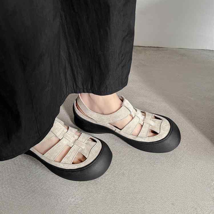 サンダル レディース 厚底 ストラップ 牛革 快適 ローマ風 ラウンドトゥ 楽ちん 歩きやすい 疲れにくい おしゃれ かわいい 上品 きれいめ カジュアル 普段使い 通勤用 ブラック パープル ベージュ 黄緑｜LiLishop6