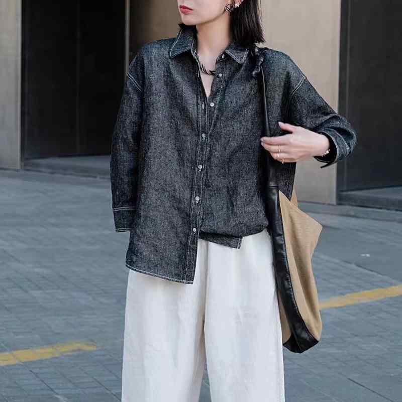 プルオーバー アウター 春夏?麻ジーンズ 心地好い 好いたらしいめ ゆったり 長袖 方領