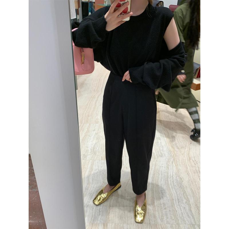 九分丈 テーパードパンツ レディース 通い用 好いたらしいめ 黒いこと M L XL 伸縮性 通年 ?形?