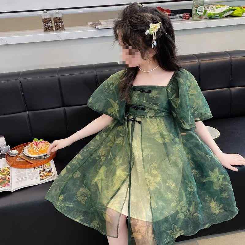 ちびっ子用 衣裳 春夏向け 花柄 チュールスカート A伝達ルート 緑であること 120-170珊