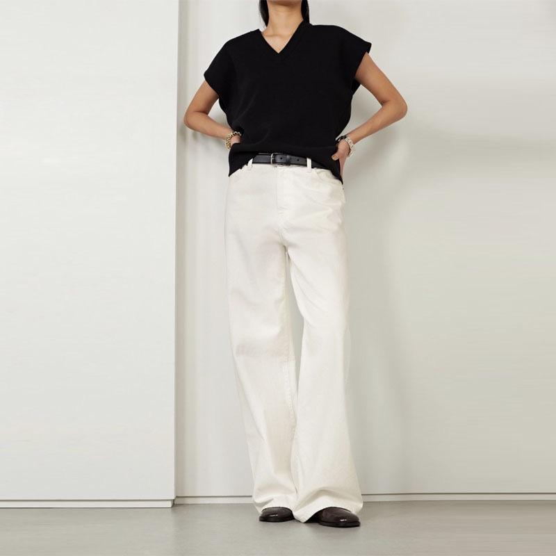 ホワイト デニムパンツ レディース ストレートパンツ ハイウエストパンツ 綿パンツ レディースパンツ 普段使い カジュアルパンツ 春夏 95%以上綿 楽ちんパンツ 伸縮性あり｜LiLishop6