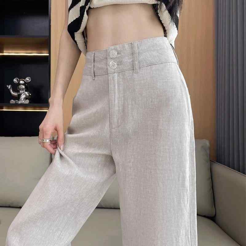 心地好いズボン下 レディース 麻 高腰 薄っぺら ?松 ?・覧 休? 垂感 春夏 2025 春夏 气? 通い
