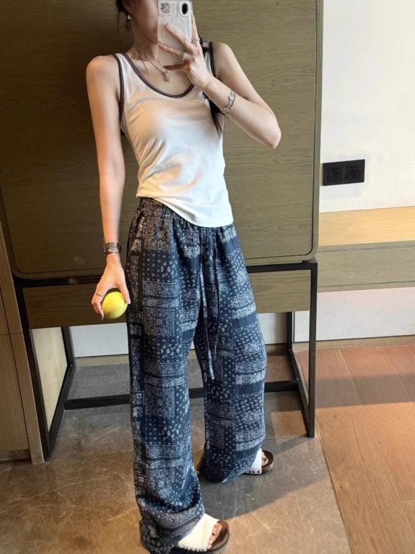 カジュアルパンツ レディース 麻 藍色 春夏｜LiLishop6