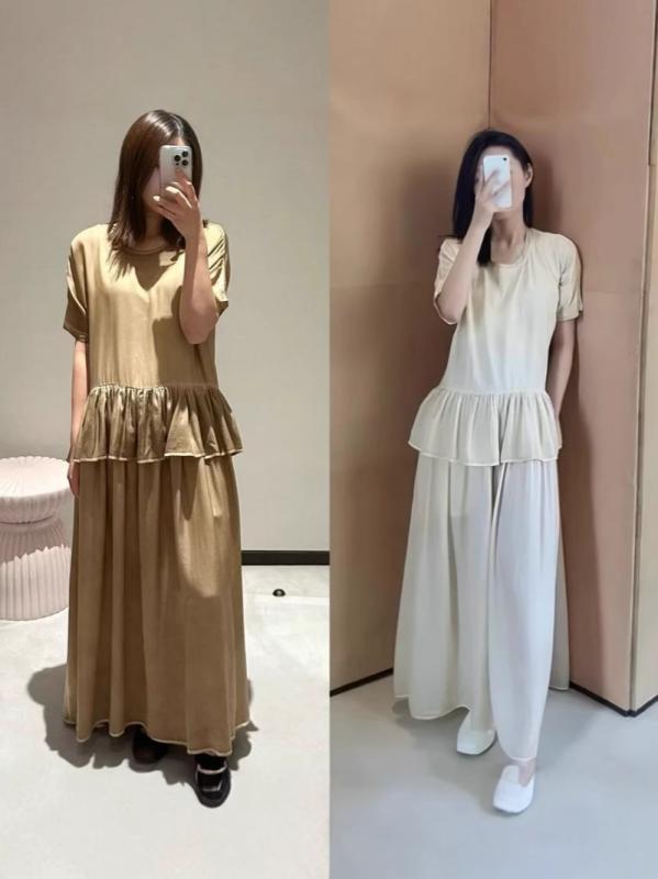 衣装 レディース A生産ライン 甜美風 2025年炎節新作 杏色荷葉? ??短袖 ?松短袖