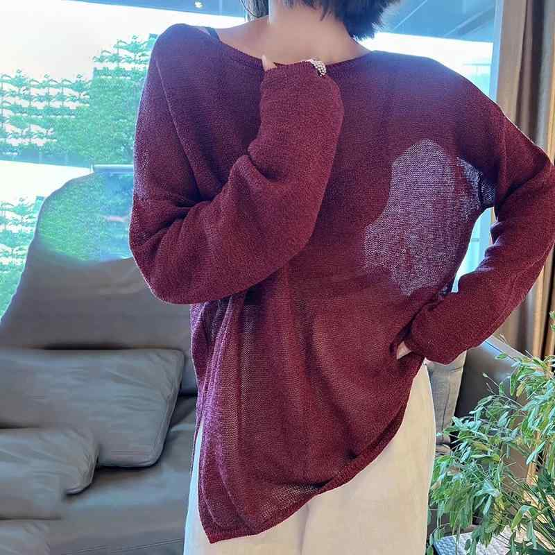 編み物 トップス レディース 長袖 Vのど首 青色 30%以下 ?松型POLO?