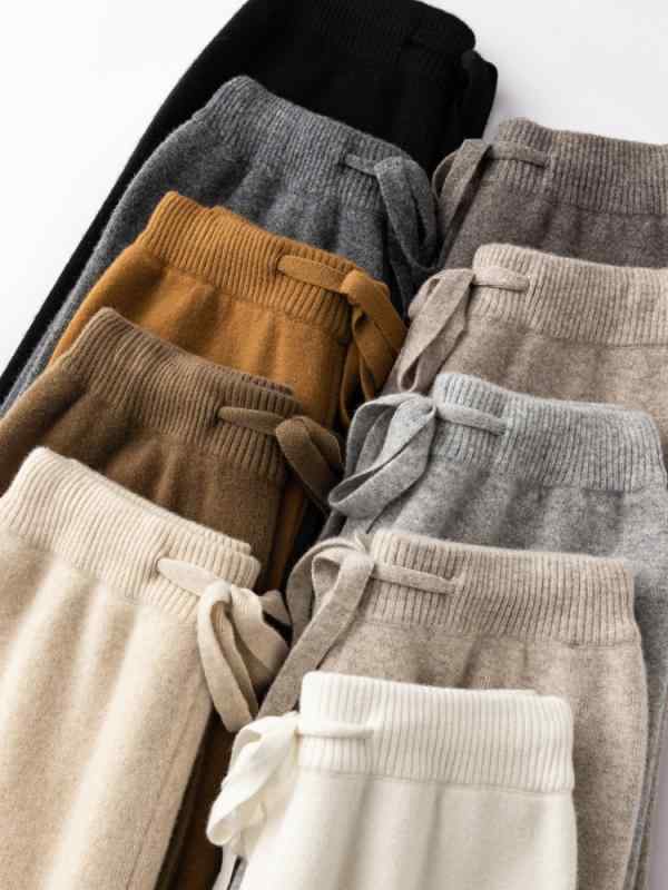 羊毛 100% ズボン レディース テーパードパンツ スラックス 絨毛 編み物 生あたたかい 防寒 今めかしい ゆったり 引っ切り無いズボン下 95%以上 絨毛混 高弾力性 通い 通学 普段使い走り ミ? 青 灰 黒 焦茶 カフェオレ 象牙色