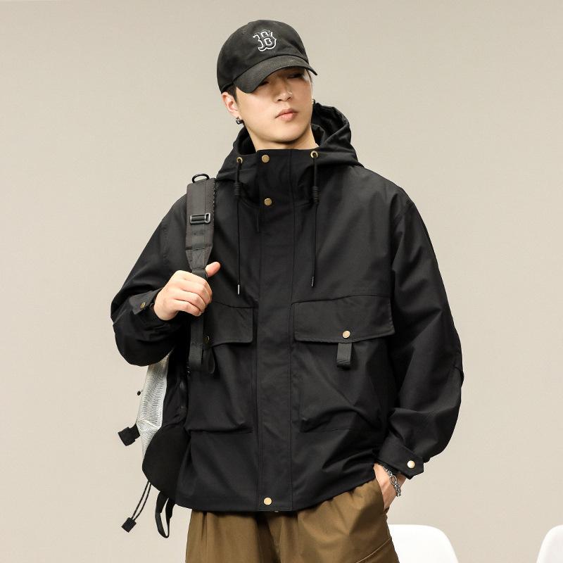 メンズ 上衣 春 秋 工装 心地好い アウター 軽さ 雨合羽 防風 M L XL 2XL 3XL 黒 軍緑 カーキ