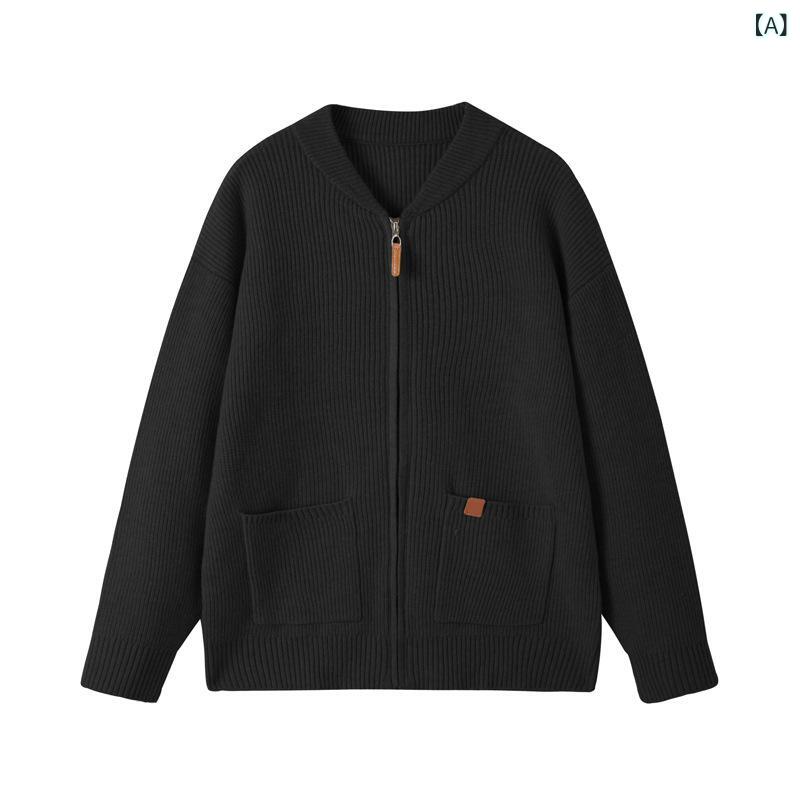 編み物 ジレー メンズ 秋 好いたらしい 高品質 無地 ゆったり 心地好い 長袖 丸首 スウェーター