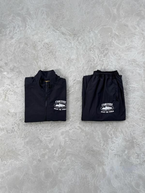 Corteiz OG SHUKU SET 刺しゅうロゴタイプ 運動競技御召しもの メンズ カジュアルジャケットパンツ セットアップ 歳月 黒いこと