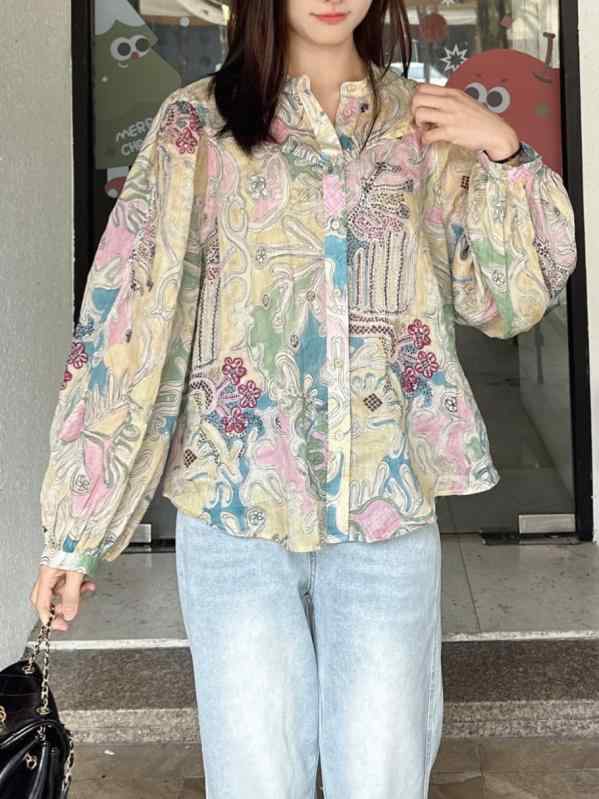 \u0026quot;プルオーバー 立領 花柄 トップ トップス レディース 春夏 通い用 好いたらしいめ 雅びやか 事務室 心地よい 紫外線打つ手UV撥ねのける 当たること冷感 吸湿速乾 軽さ 薄っぺら 通気性 好いたらしい 普段使い走り 雅びやか 女子らしい 御前上等感 綿 麻 M L XL XXL 3XL