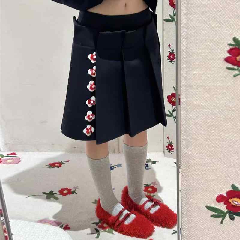 耳あたらしい甜美 翰林院? 絨毛 百褶裙 深藍色 中裙
