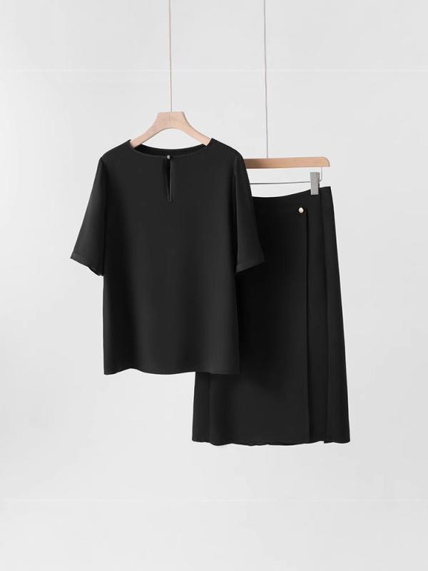プルオーバー レディース 半袖 通い 好いたらしいめ 地絹100% 黒 ?? 飛び切り M L XL