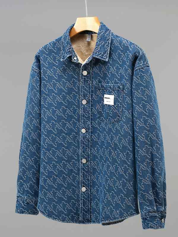 メンズ ジーンズティーシャツ 長袖 心地好いティーシャツ 花柄 刺しゅう 靉靆たる青碧 L XL XXL XXXL