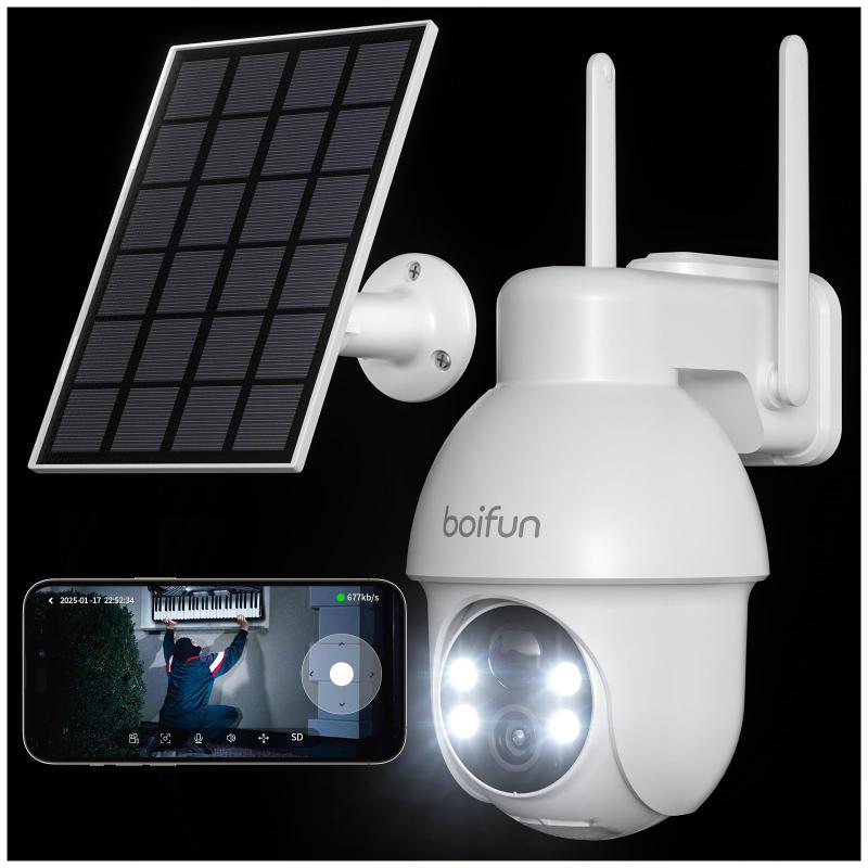 【2025PRO版500万画素・・天井/壁両用防犯カメラ】BOIFUN 防犯カメラ 屋外 高転換率ソーラー 電源不要/360°撮影/パンチルト フルカラー&赤外線夜視 監視カメラ AI検知(人・ペット・車|LiLishop6