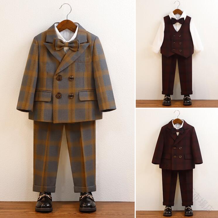 子ども セットアップ ジャケット＋ベスト＋パンツ＋蝶ネクタイ＋ブローチ 上下5点セット キッズスーツ 男の子 子供スーツ フォー
