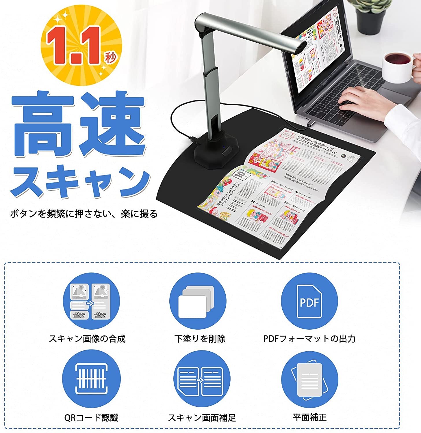 最大限度A3大きさ相応う 読みものスキャナ1200万絵素 歪みなり手を加える LED点火装置