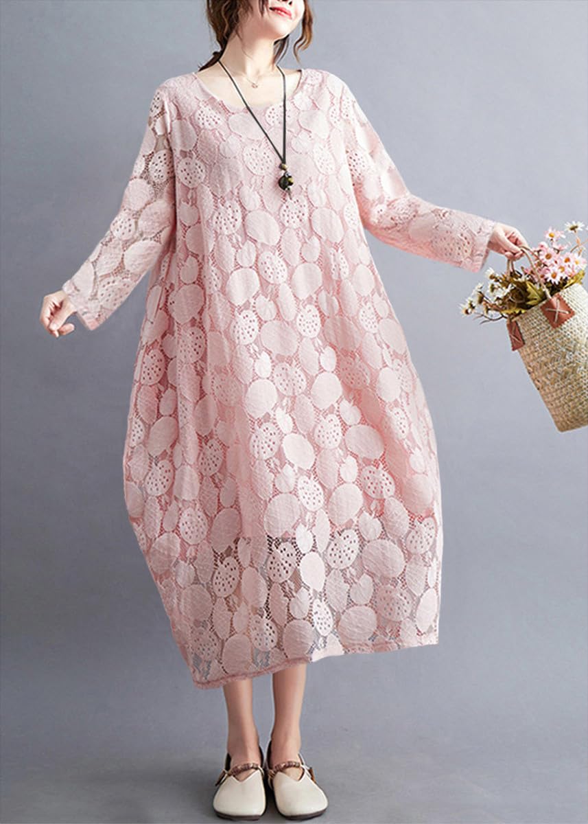 ワンピース レディース 秋 レース ワンピース 花柄 コクーン 黒白 リゾート秋服 体型カバー
