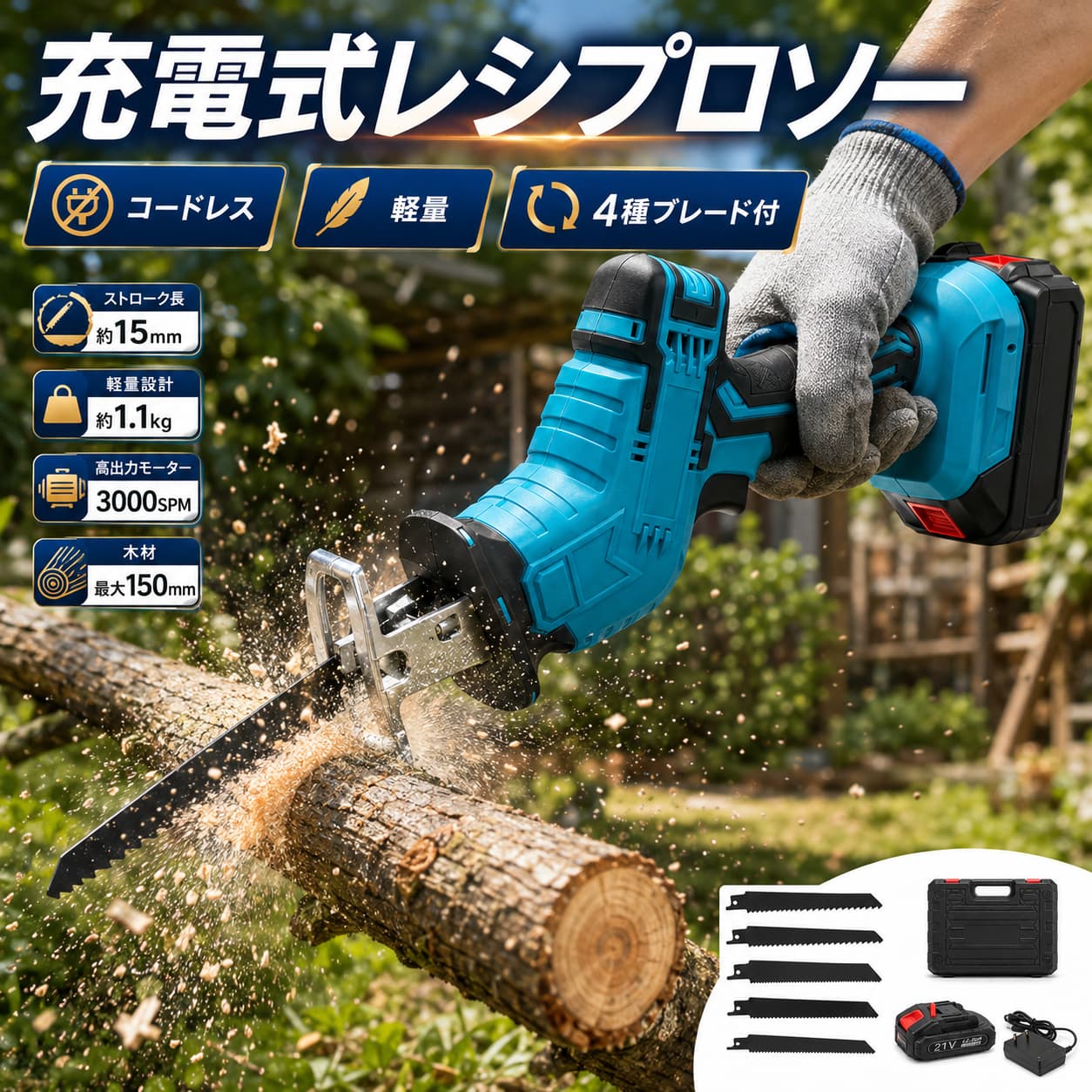 【新店オープン特典!15%OFF】電動ノコギリ レシプロソー 充電式 電動のこぎり パワフル電動ノコギリ マキタバッテリー互換 高速切断 軽量 女性 工具 小型チェンソー 小型 家庭用 軽量 電気のこぎり ミニチェーンソー バッテリー付き 強力 PSE認証済み 1年保証|Lillysart