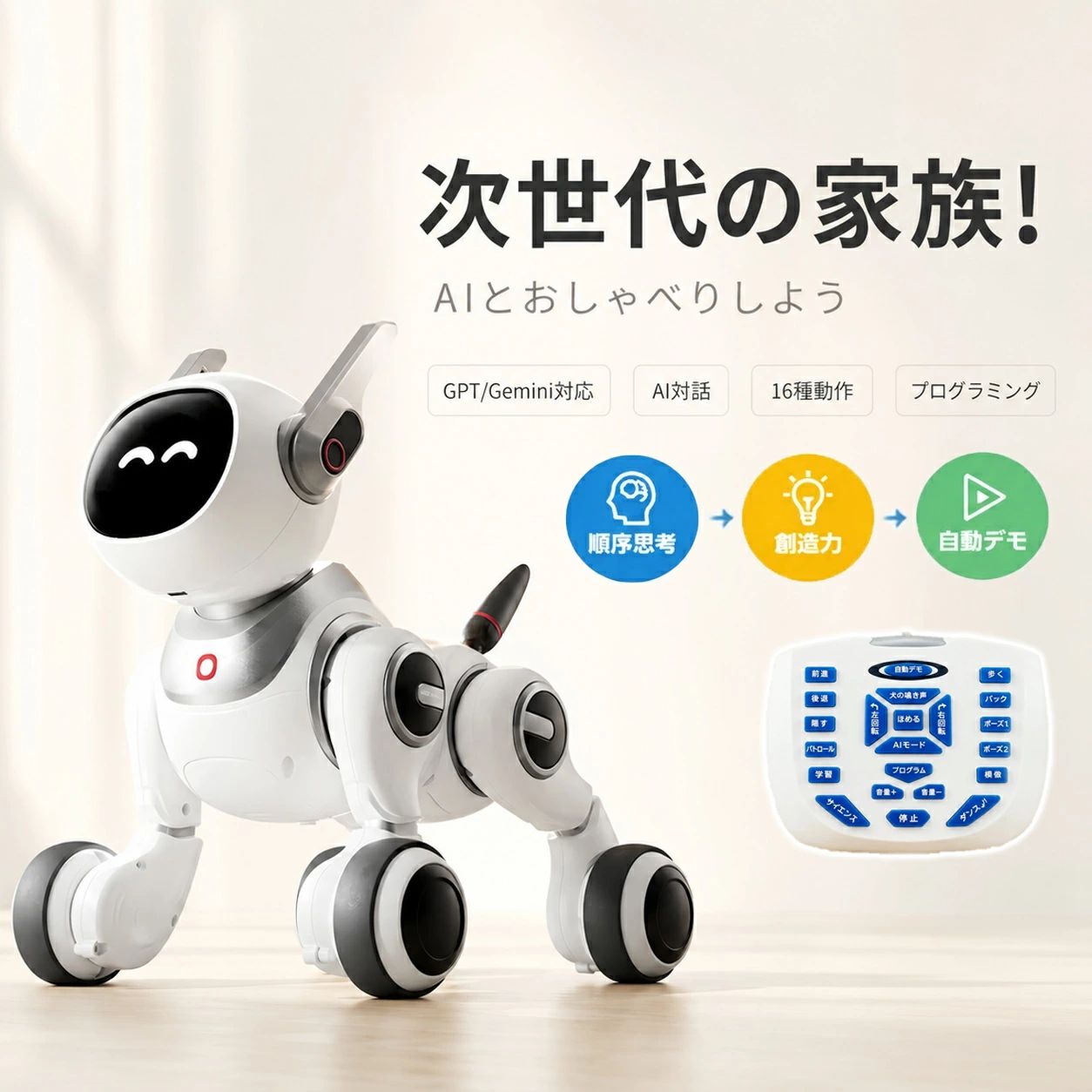 【日本語対応】 AI 電動ロボット おもちゃ ロボット 犬 スマート しゃべる 動く 歌う 踊る 音声認識 リモコン操縦 スマホ操作 16種アクション プログラミング ChatGPT Gemini 搭載 アプリ連携 知育玩具 子供 小学生 男の子 女の子 誕生日 プレゼント 入学祝 クリスマス｜Lillysart 15,610円