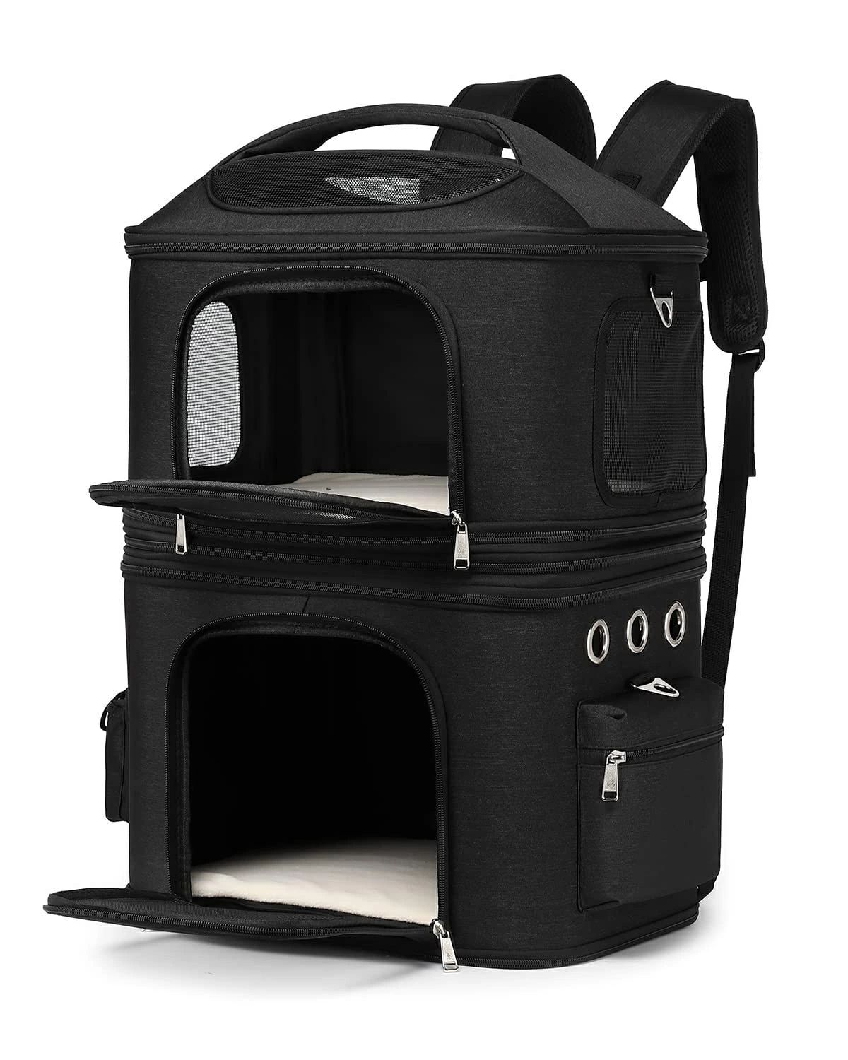 猫 2匹 リュック 分離可 キャリー 2層 ペット キャリーバッグ 小型犬 ソフトクレート 折りたたみ可 マット付き 2way 通院用 ペットキャリー リュック 猫 猫用 犬 ペットキャリーケース 折り畳み ドライブ キャスター付き 臭気がない 旅行 防災 避難用 キャリー|Lillysart