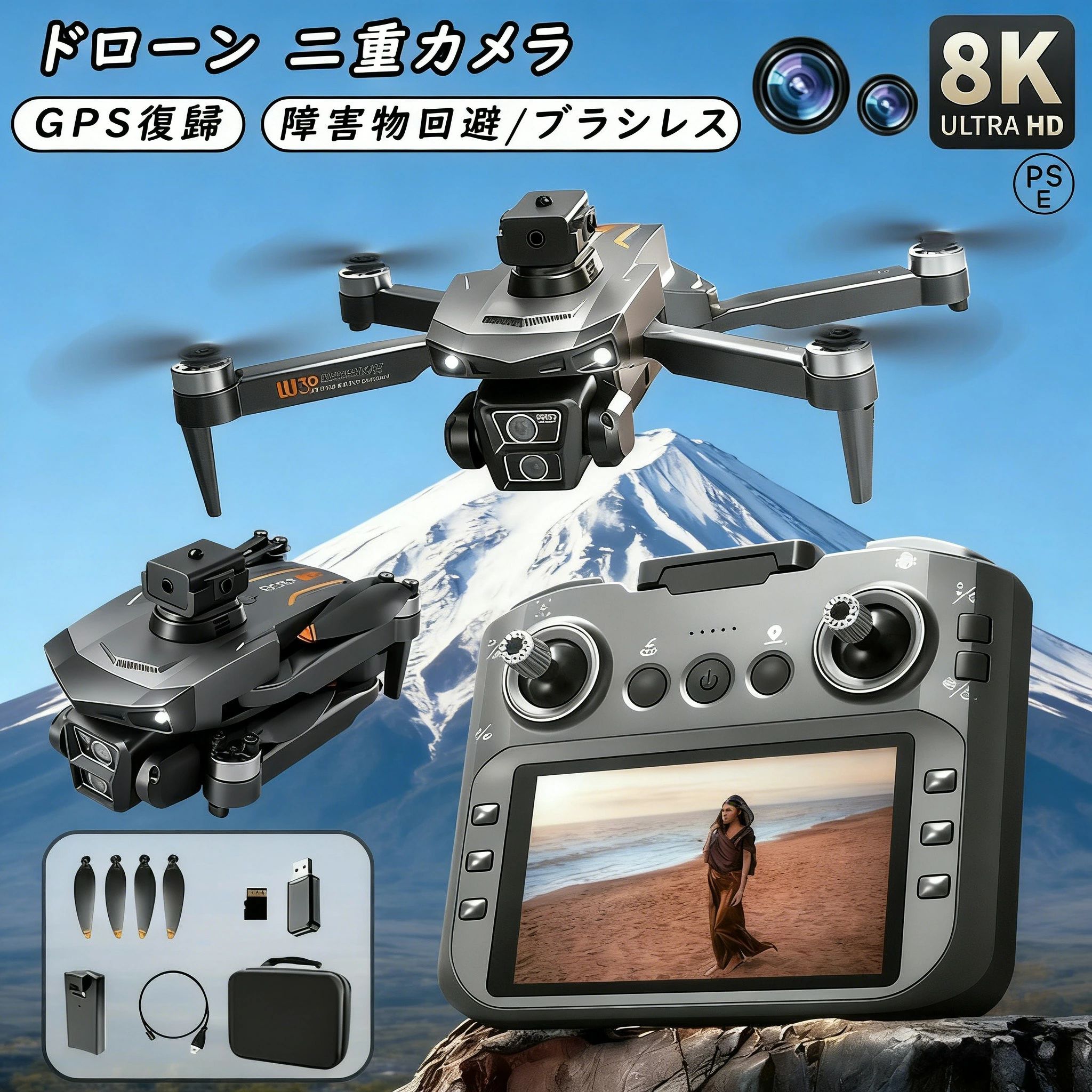 ドローン 小型 100g未満 カメラ付き GPS搭載 二重カメラ 初心者向け ドローン ブラシレスモーター 動画撮影 子供向け 収納ケース 全面的な障害回避 高画質HD 高画質 高性能 折り畳み式 子供 誕生日 プレゼント 知育玩具｜Lillysart