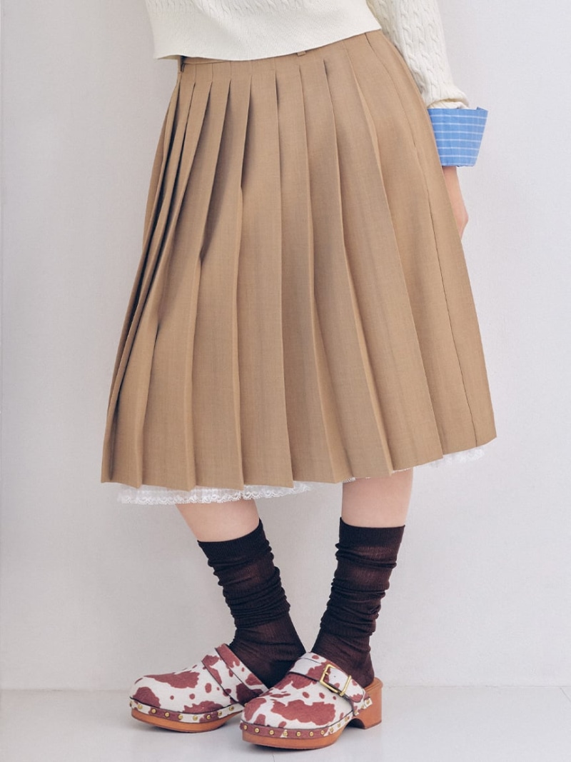 ベルト付きレースプリーツスカート LILY BROWN リリーブラウン スカート ミディアムスカート ブラウン ネイビー ベージュ【送料無料】[ Fashion]