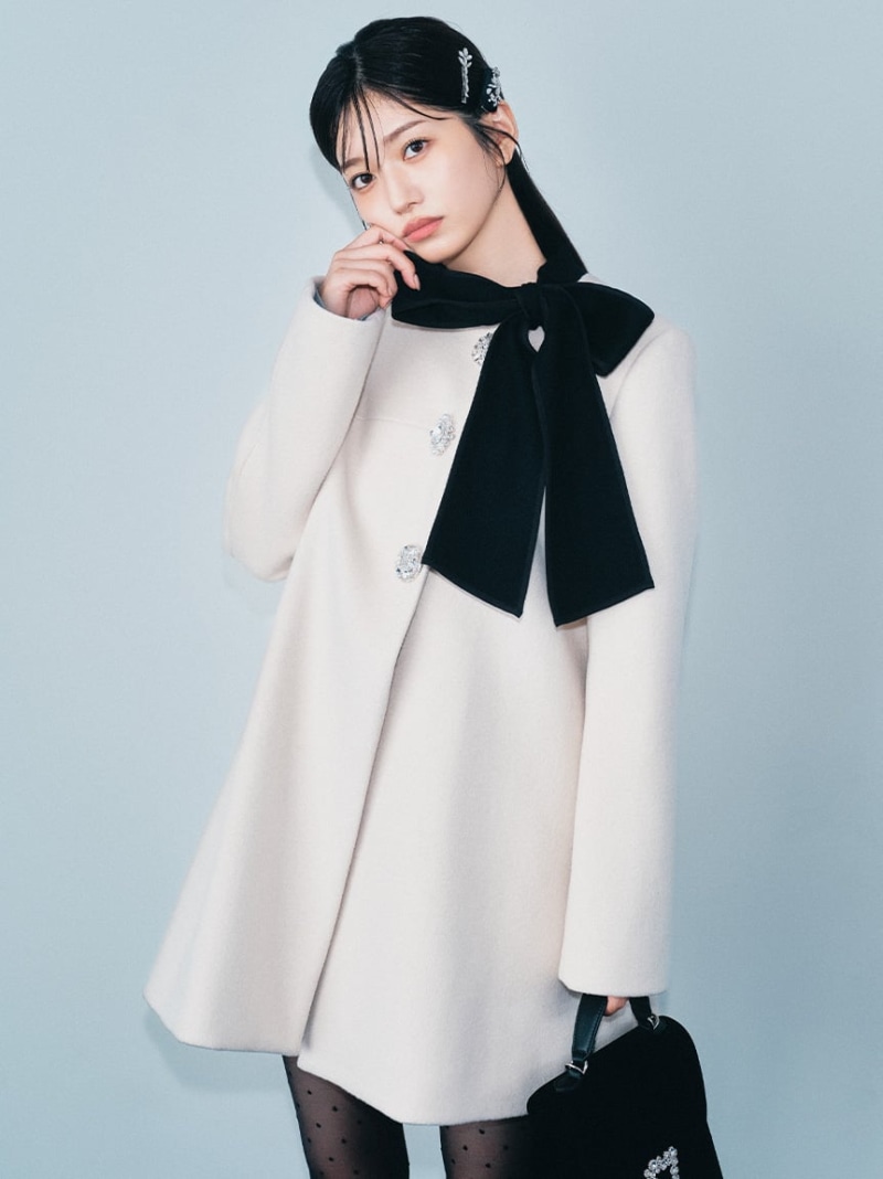 【WEB限定カラー】[L.B CANDY STOCK]Aラインビジューリボンコート LILY BROWN リリーブラウン ジャケット・アウター その他のジャケット・アウター ブラウン ピンク【送料無料】[ Fashion]