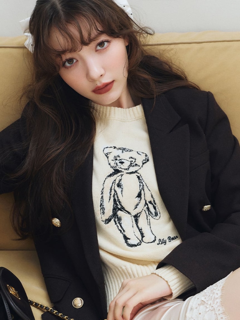 【Lily Bear】エンブロイダリーニット LILY BROWN リリーブラウン トップス ニット ブラウン グリーン ピンク ネイビー【先行予約】*【送料無料】[ Fashion]｜LILY BROWN／リリーブラウン