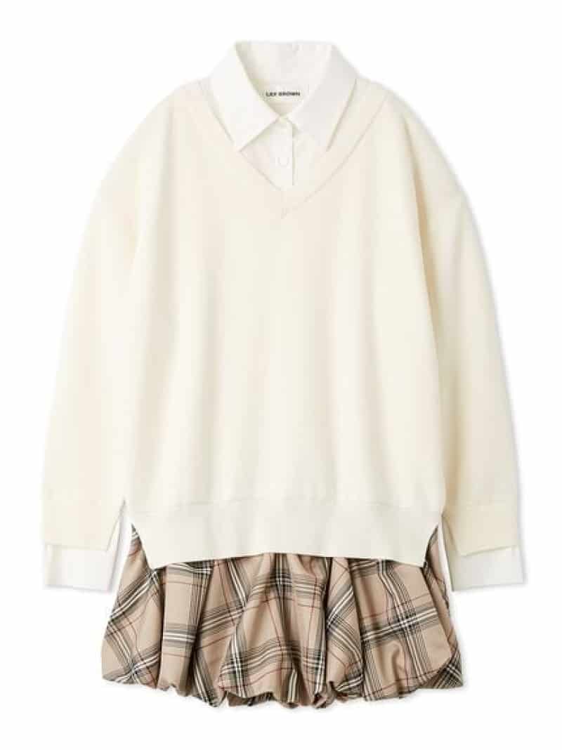 【SALE／30%OFF】ニットドッキングバルーンワンピース LILY BROWN リリーブラウン ワンピース・ドレス ワンピース レッド ブラック グレー ブラウン【RBA_E】【送料無料】[ Fashion]
