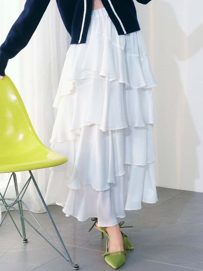 スリットティアードスカート LILY BROWN リリーブラウン スカート ロング・マキシスカート ブラウン ホワイト【送料無料】[ Fashion]