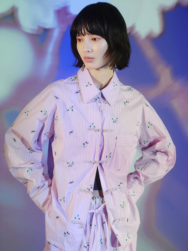 【SALE／50%OFF】【LILY BROWN&times;KEITA MARUYAMA】チャイナスリーピングシャツ LILY BROWN リリーブラウン トップス シャツ・ブラウス ブラウン ピンク【RBA_E】【送料無料】[ Fashion]｜LILY BROWN／リリーブラウン