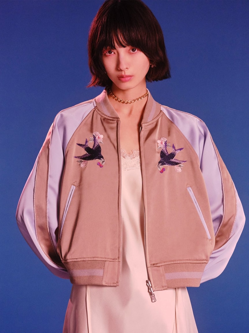 【LILY BROWN×KEITA MARUYAMA】yozakuraスカジャン(サテンリバーシブル) LILY BROWN リリー赤銅色 ジャケット・アウター 上衣・前掛け さくら色 赤銅色 米国海軍【貨物輸送無料】[ Fashion]