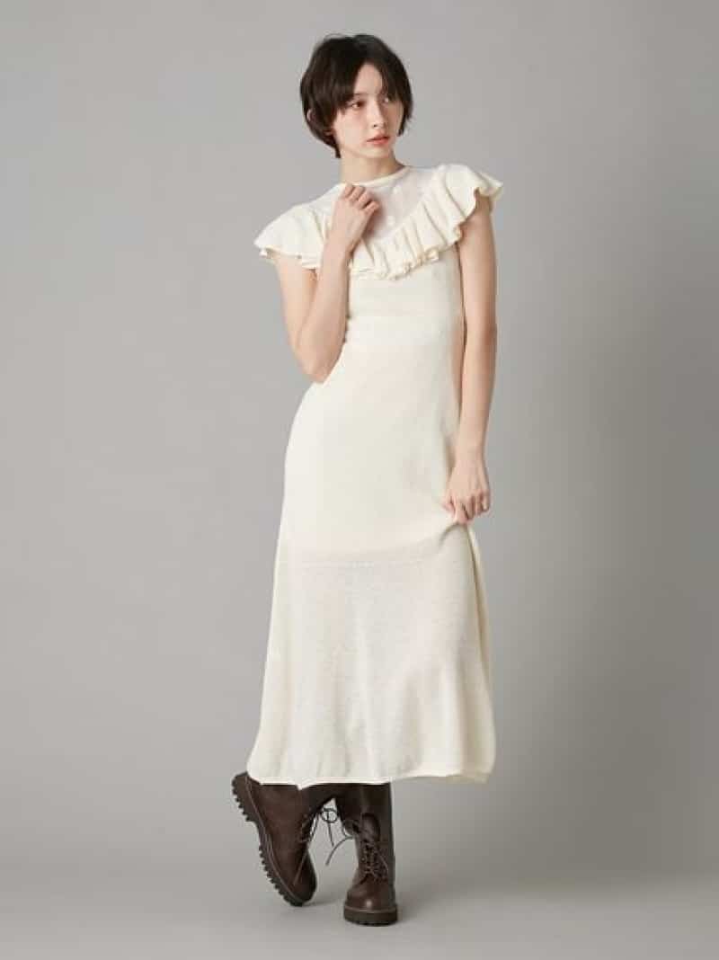 【SALE／50%OFF】クロシェレーシーニットワンピース LILY BROWN リリーブラウン ワンピース・ドレス ワンピース ホワイト ピンク ネイビー【RBA_E】【送料無料】[ Fashion]｜LILY BROWN／リリーブラウン