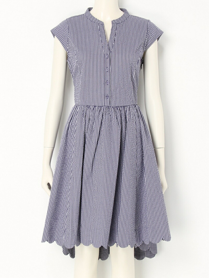 楽天市場 Sale 40 Off スカラップワンピース Lily Brown リリーブラウン ワンピース 半袖ワンピース ネイビー ブルー ホワイト Rba E 送料無料 Rakuten Fashion Lily Brown リリーブラウン