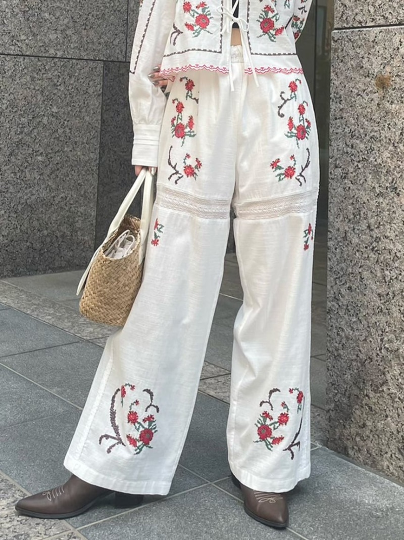 LILY BROWN リリー ブラウン ヴィンテージ刺繍イージーパンツ LILY BROWN｜ヴィンテージ刺繍イージーパンツ | Rakuten Fashion